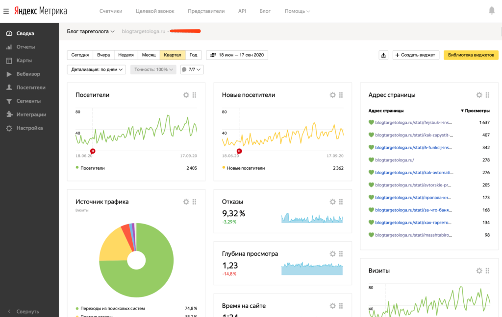 Скриншот ЯндексМетрики